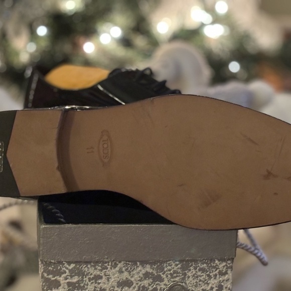 🔥Tod’s Lace Up Black Patent Leather Shoe’s Men’s Size 11 Tod’s Stamped Monogram - Picture 5 of 7